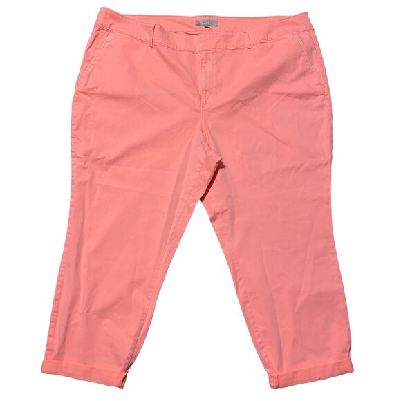 Loft Plus Marisa Cuffed Cropped Bright Neon Coral Pants NWTs size 26 Plus - Picture 3 of 9